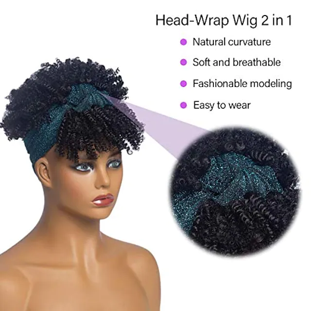 Human Hair Wigs with Headbands | Afro Headband Wig | EM Wigs